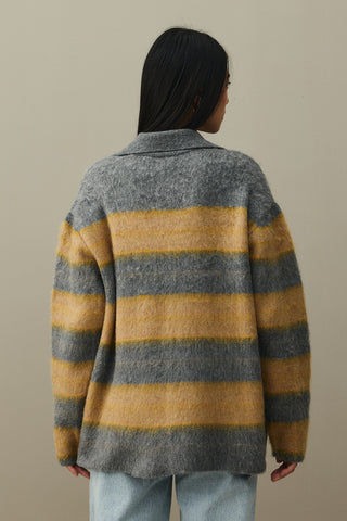 Çizgili Tiftik Kazak Gri