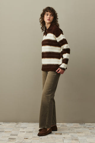 Çizgili Tiftik Kazak Kahverengi