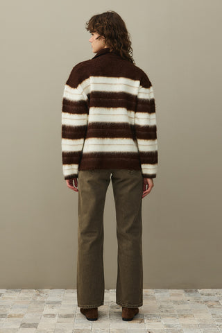 Çizgili Tiftik Kazak Kahverengi