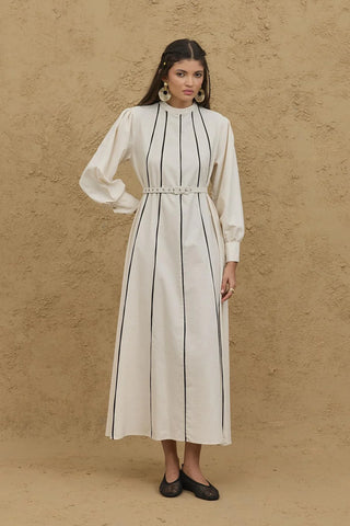 Çok Biyeli Kemerli Elbise Naturel