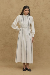 Çok Biyeli Kemerli Elbise Naturel