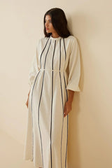 Çok Biyeli Keten Elbise Bej