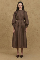 Çok Britli Elbise Kahverengi