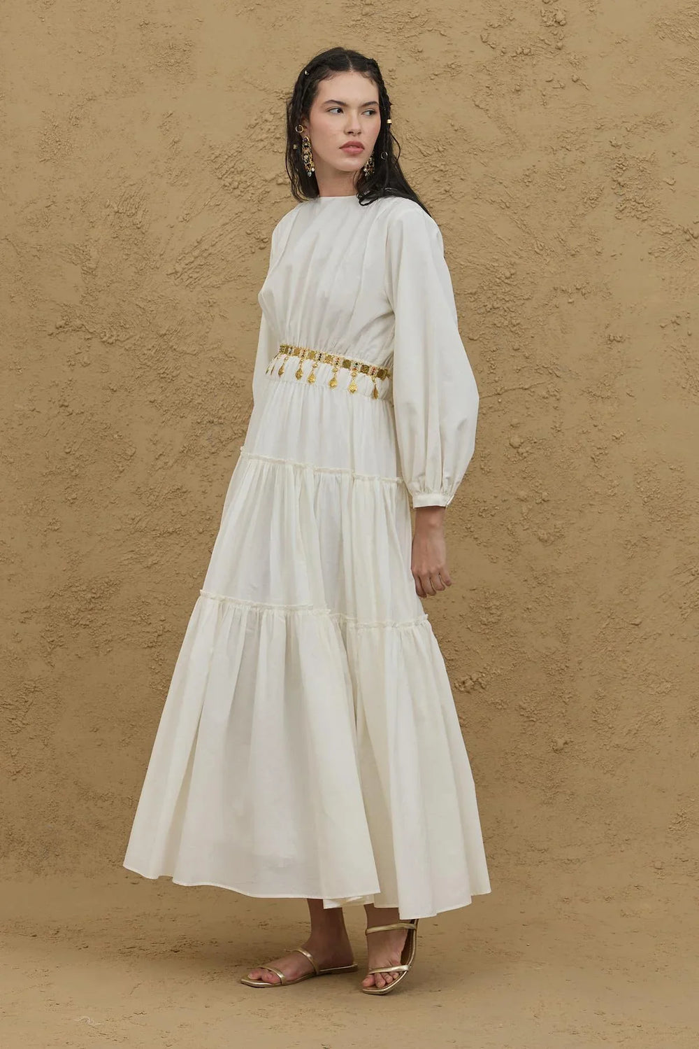 Multi-Pleated Dress Ecru