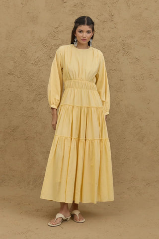 Yellow Multi-Pleated Dress