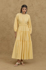 Çok Büzgülü Elbise Sarı