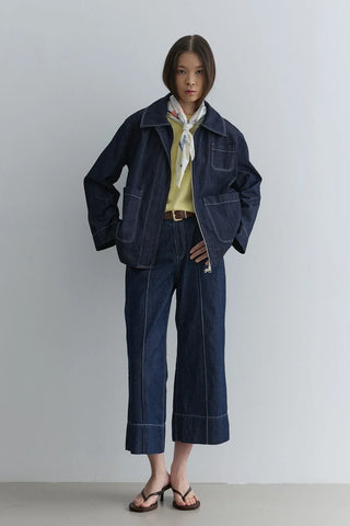 Çok Cepli Denim Ceket Lacivert
