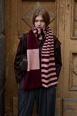 Çok Çizgili Tiftik Atkı Bordo