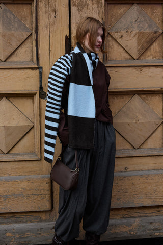 Çok Çizgili Tiftik Atkı Kahverengi