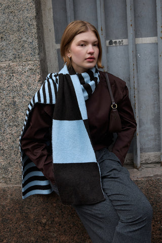 Çok Çizgili Tiftik Atkı Kahverengi