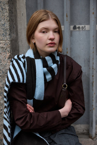 Çok Çizgili Tiftik Atkı Kahverengi