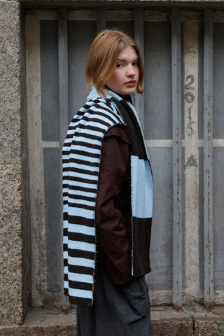 Çok Çizgili Tiftik Atkı Kahverengi