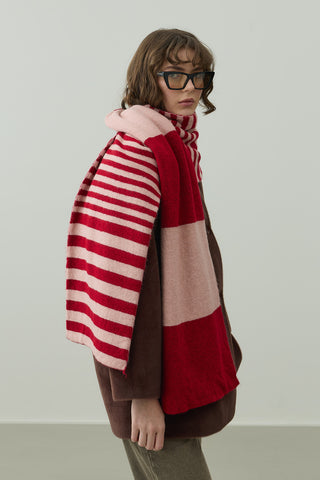 Çok Çizgili Tiftik Atkı Kırmızı