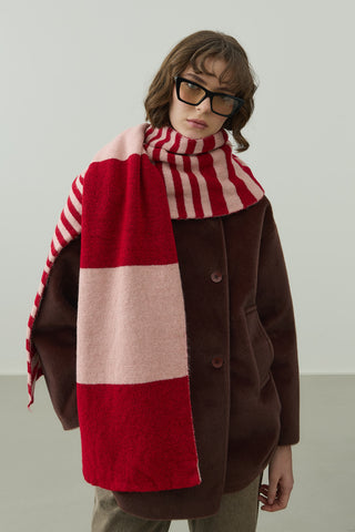 Çok Çizgili Tiftik Atkı Kırmızı