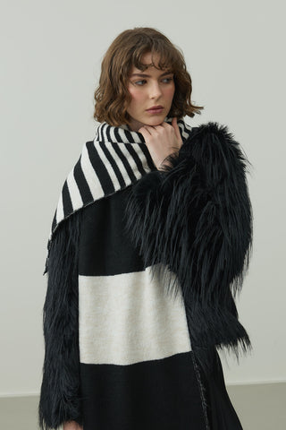 Çok Çizgili Tiftik Atkı Siyah