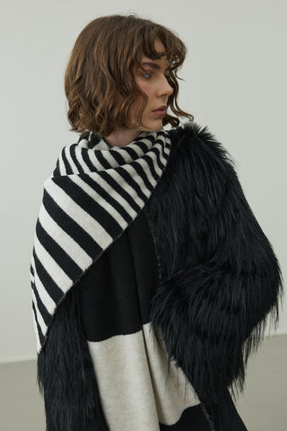 Çok Çizgili Tiftik Atkı Siyah