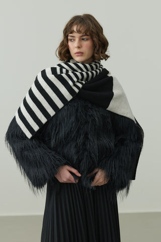 Çok Çizgili Tiftik Atkı Siyah