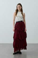 Çok Katlı Şifon Etek Bordo