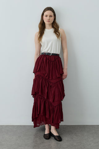 Çok Katlı Şifon Etek Bordo