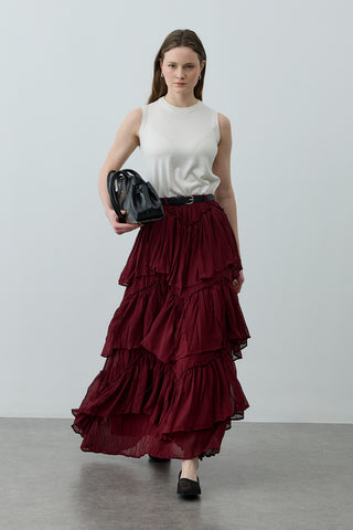 Çok Katlı Şifon Etek Bordo