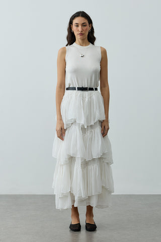 Çok Katlı Şifon Etek Ekru