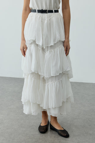Çok Katlı Şifon Etek Ekru