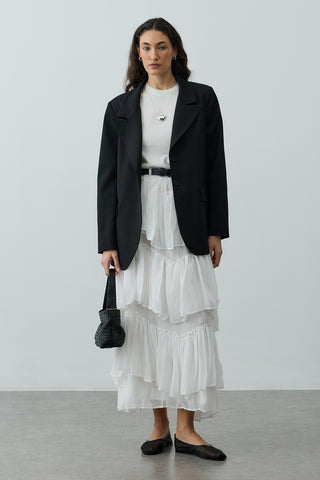 Çok Katlı Şifon Etek Ekru