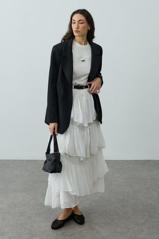 Çok Katlı Şifon Etek Ekru