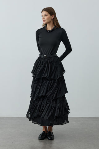 Çok Katlı Şifon Etek Siyah