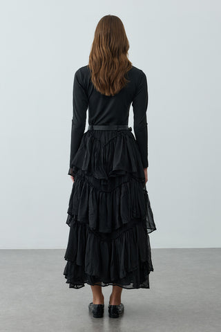 Çok Katlı Şifon Etek Siyah