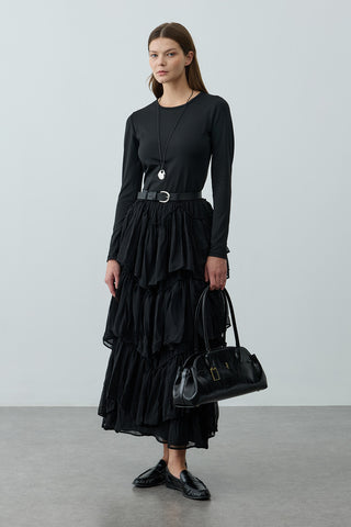 Çok Katlı Şifon Etek Siyah