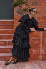 Çok Katlı Şifon Etek Siyah