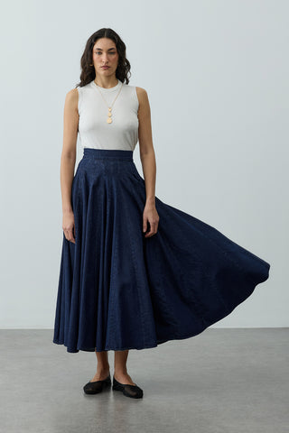 Godeli Çok Parçalı Denim Etek Lacivert