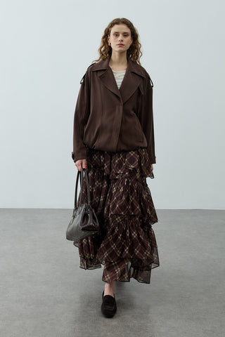 Çok Parçalı Ekose Etek Kahverengi