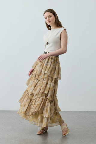 Çok Parçalı Ekose Etek Sarı