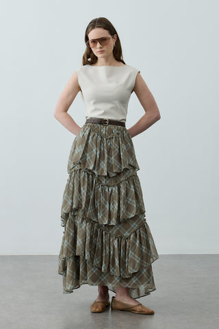 Çok Parçalı Ekose Etek Yeşil