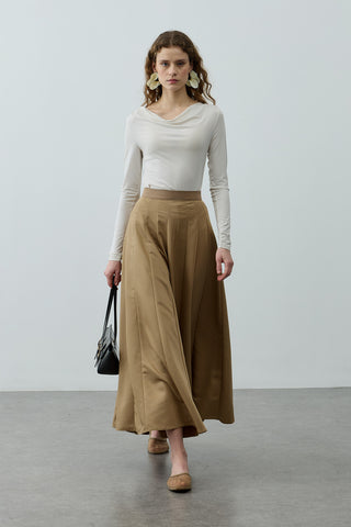 Çok Parçalı Godeli Etek Camel