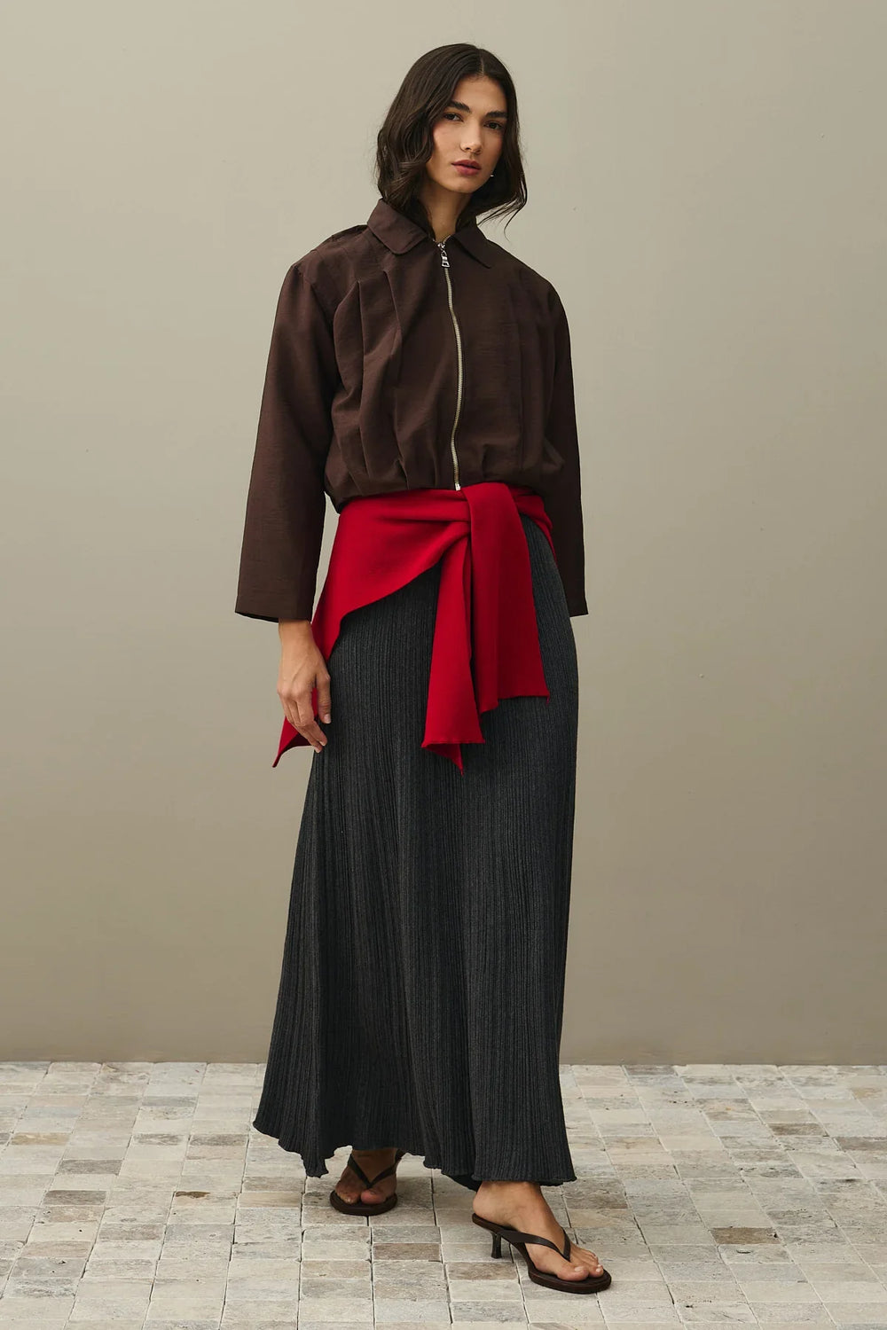 Multi-Pleated Jacket Bitter Brown