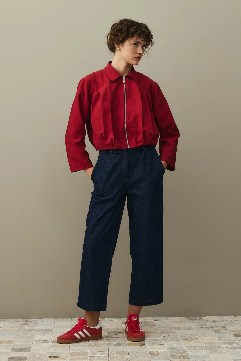 Multi-Pleated Jacket Red