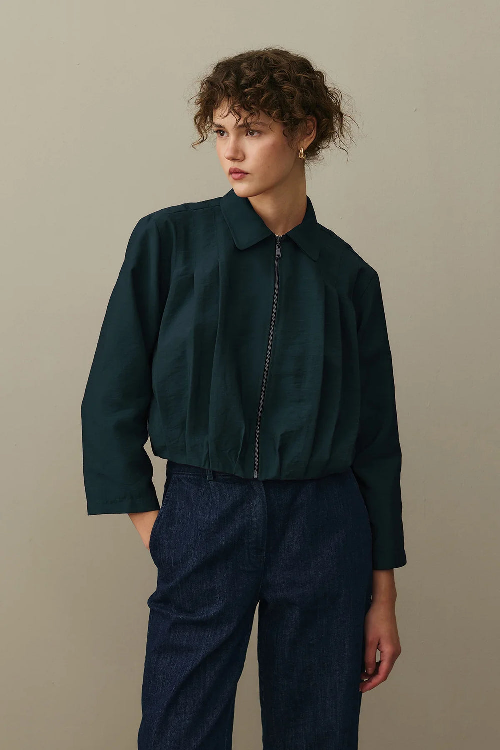 Multi-Pleated Jacket Dark Green