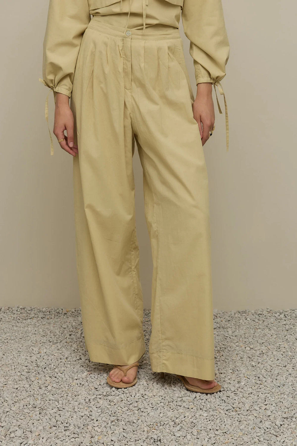 Multi-Pleated Voile Trousers Light Yellow