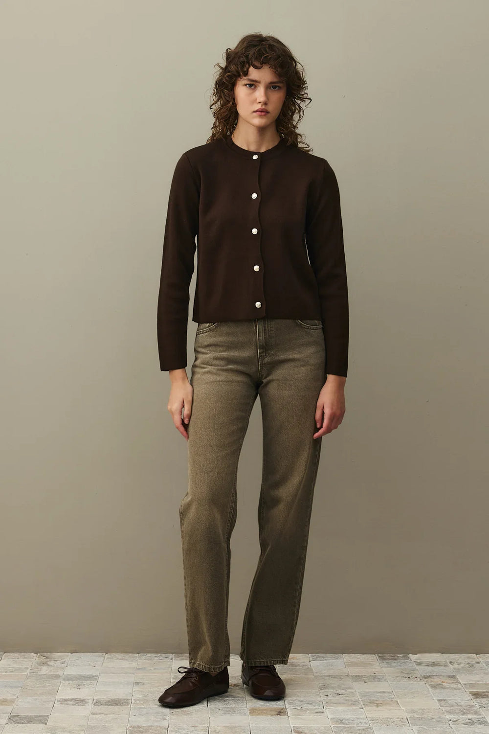 Crop Cardigan Brown