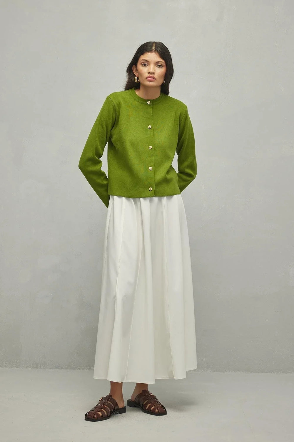 Crop Cardigan Oil Green