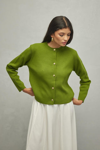 Crop Hırka Yağ Yeşili - Fahhar Design