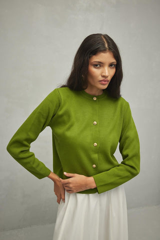 Crop Hırka Yağ Yeşili - Fahhar Design