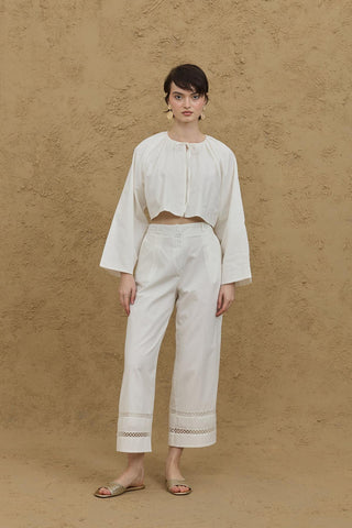 Culotte Kesim Pamuk Pantolon Ekru