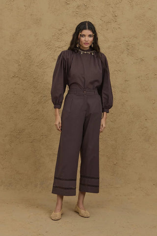 Culotte Kesim Pamuk Pantolon Kahverengi