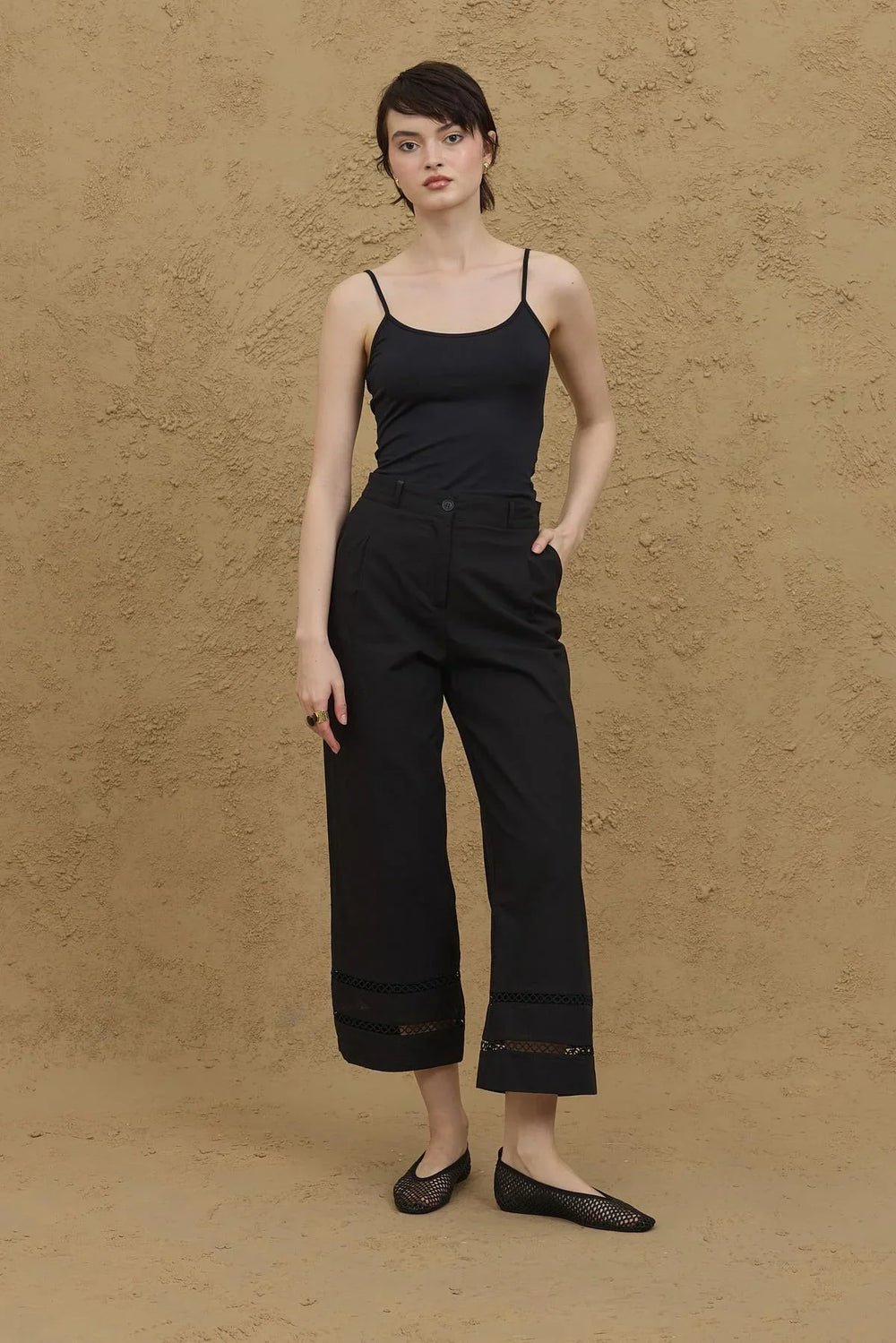 Culotte Cut Cotton Trousers Black