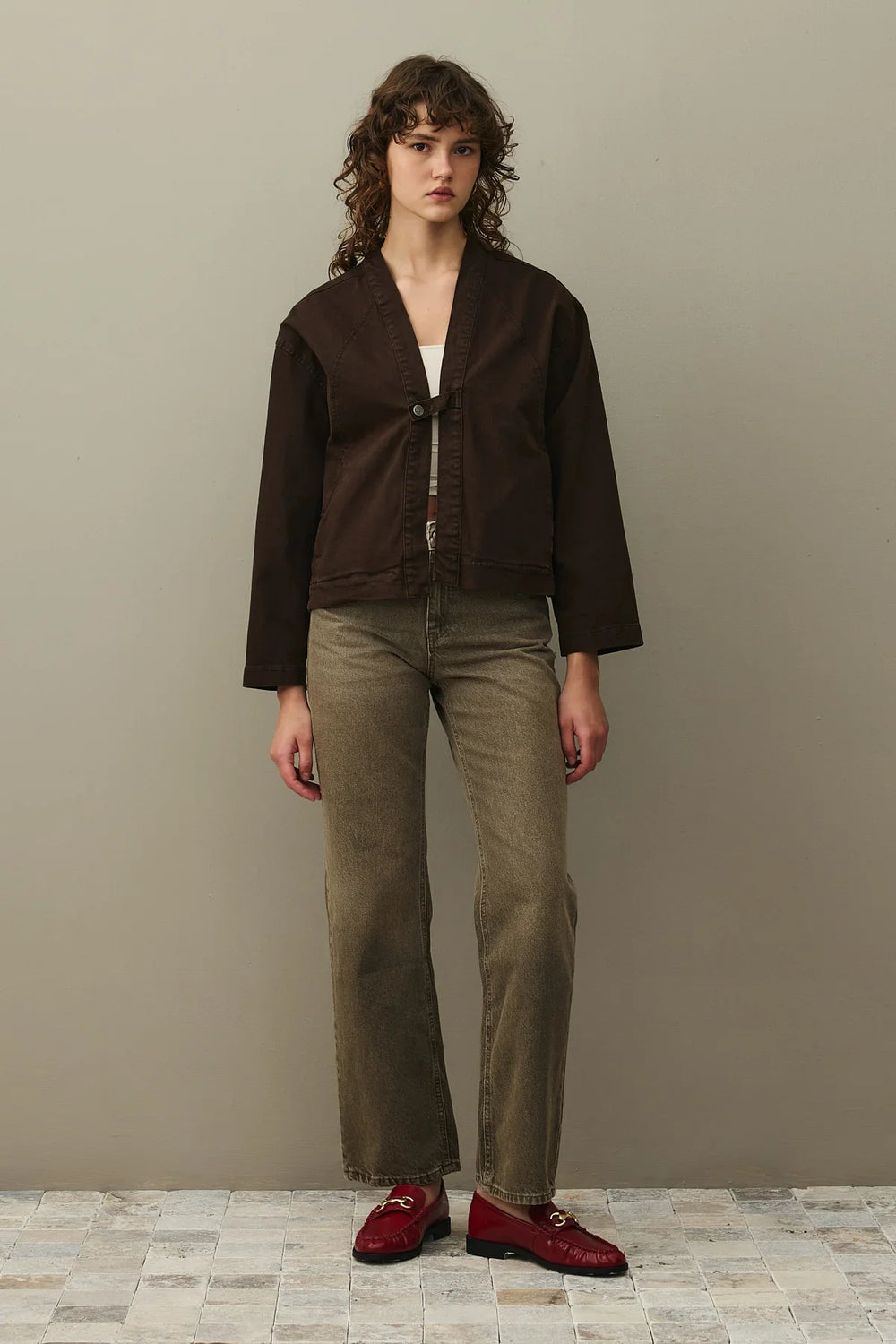Denim Kimono Jacket Brown