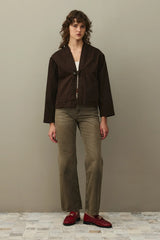 Denim Kimono Ceket Kahverengi